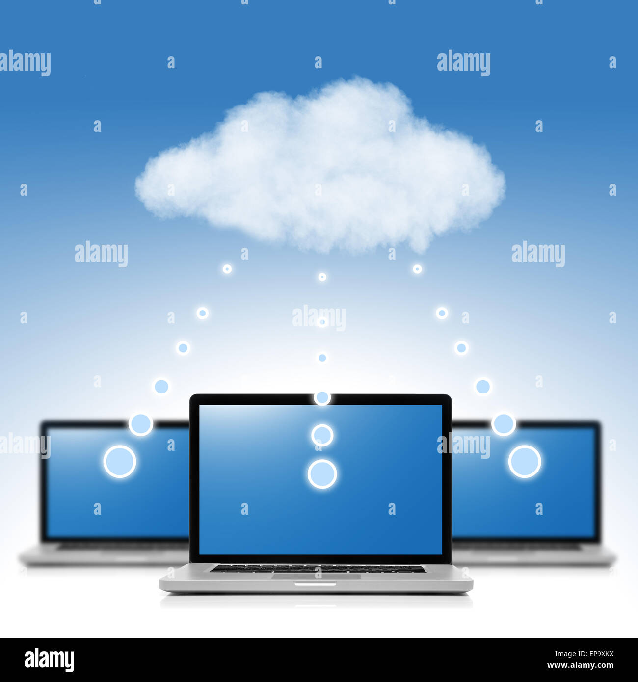 Cloud computing network concept. Notebook with cloud isolated on white