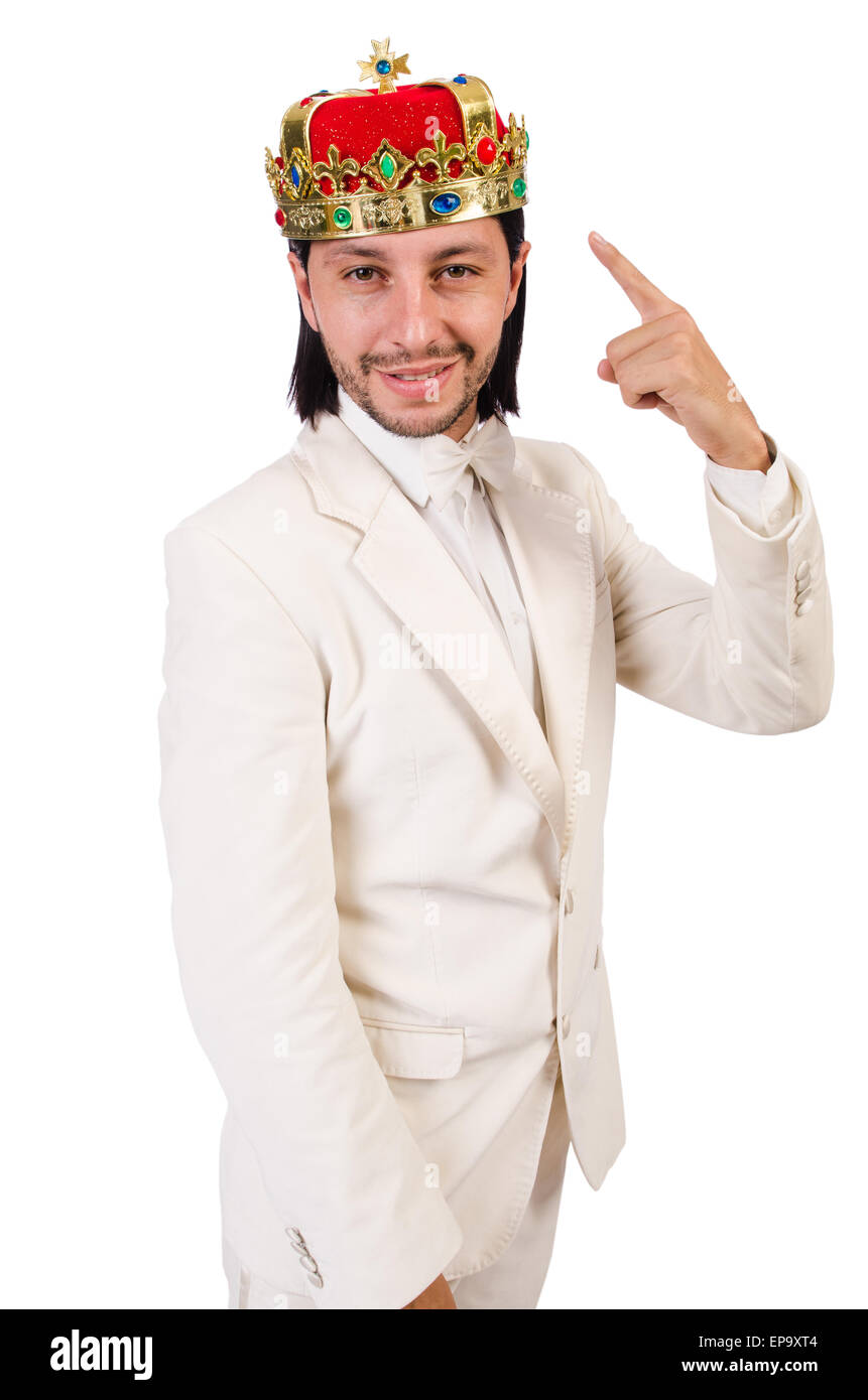 Funny king in white suit Stock Photo Alamy