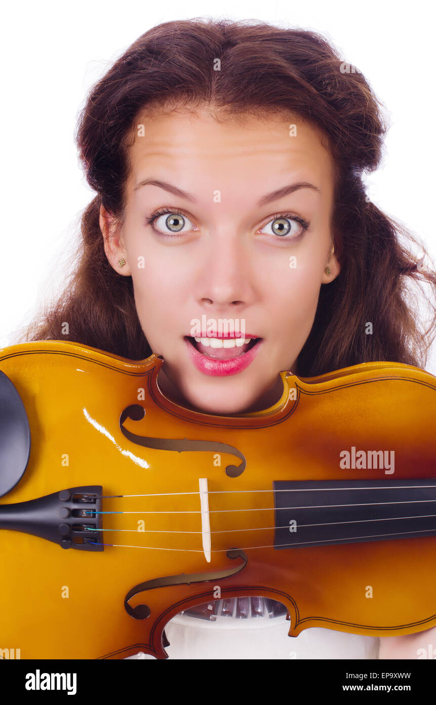 Young girl with violin on white Stock Photo - Alamy