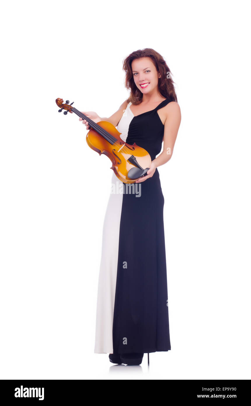 Young girl with violin on white Stock Photo - Alamy