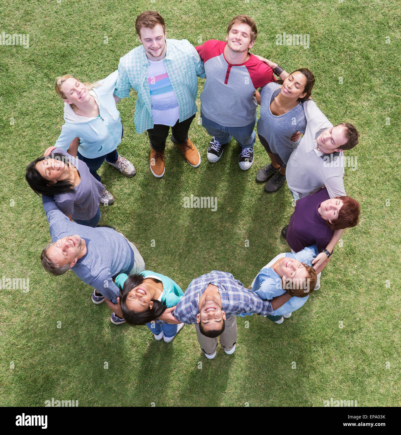 team connected circle basking sunny field Stock Photo