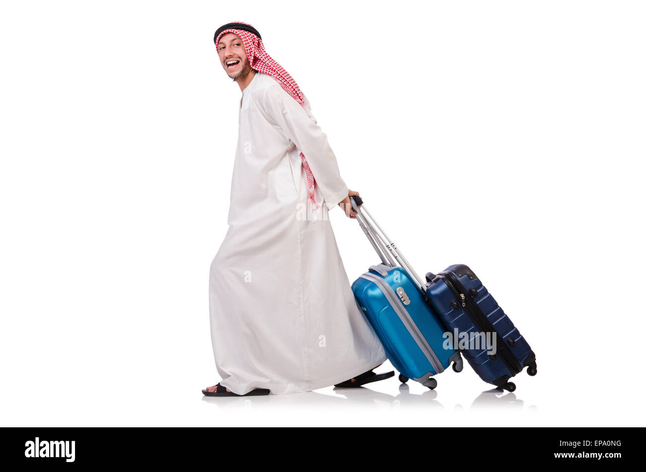 Arab man with luggage on white Stock Photo Alamy