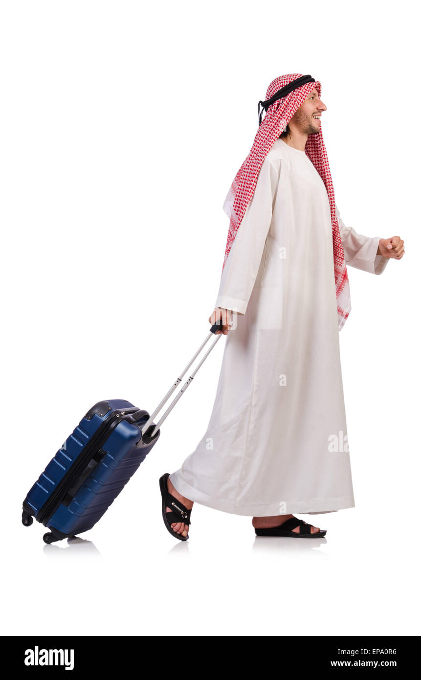 Arab man with luggage on white Stock Photo Alamy