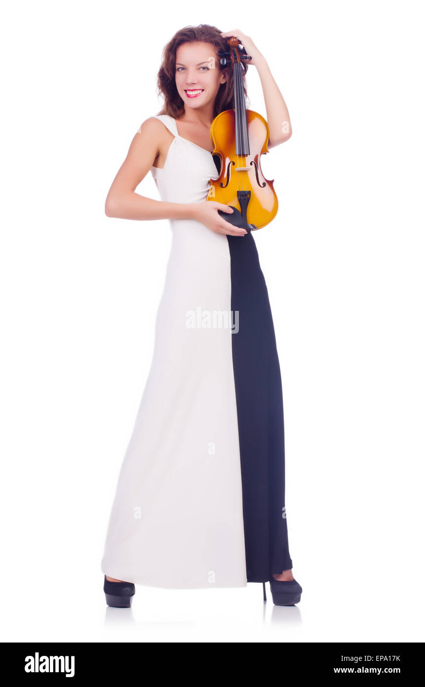 Young girl with violin on white Stock Photo - Alamy