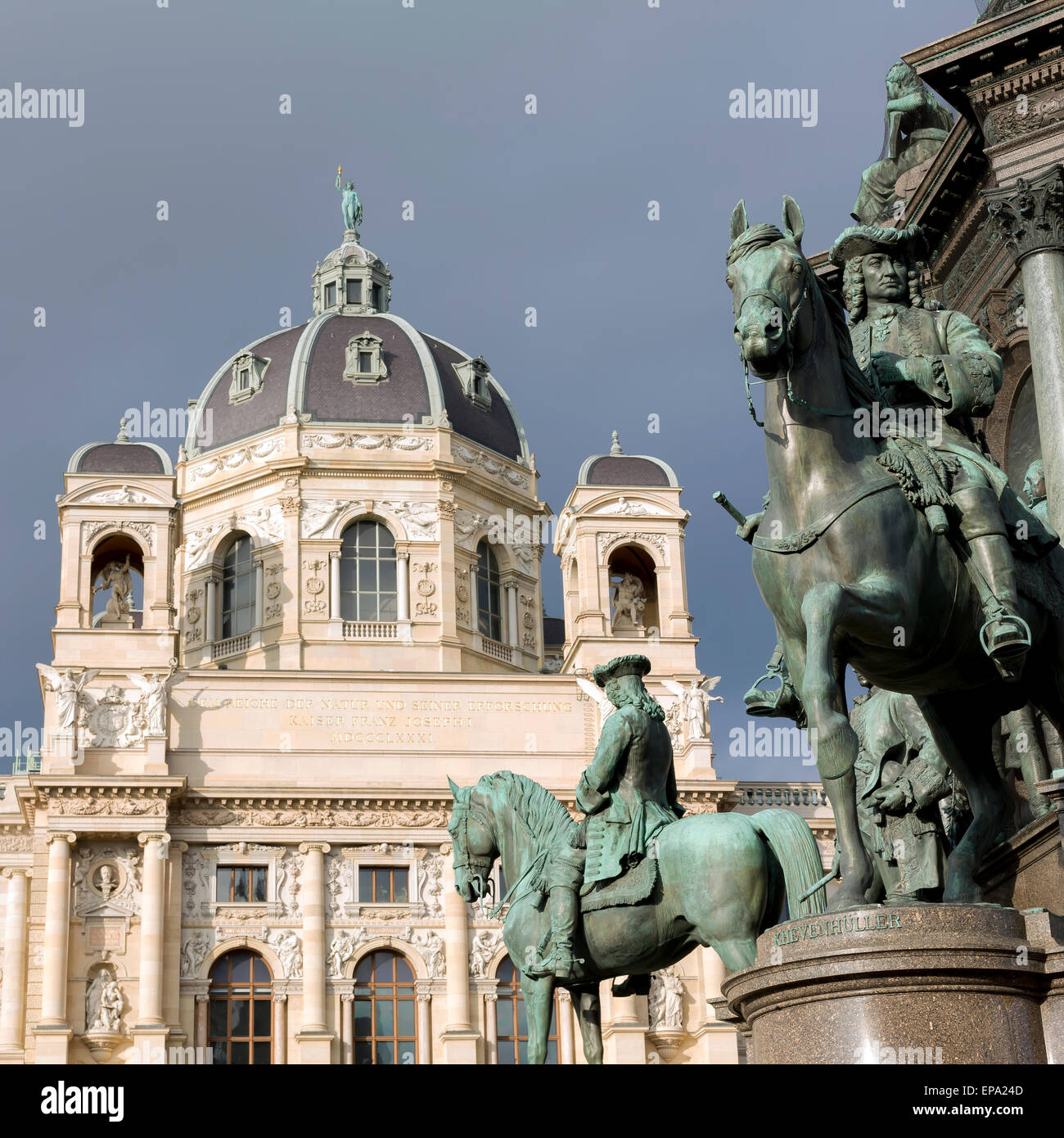 View of Naturhistorisches Museum and Maria Theresa Monument at Maria-Theresien-Platz in Vienna during the day. Stock Photo