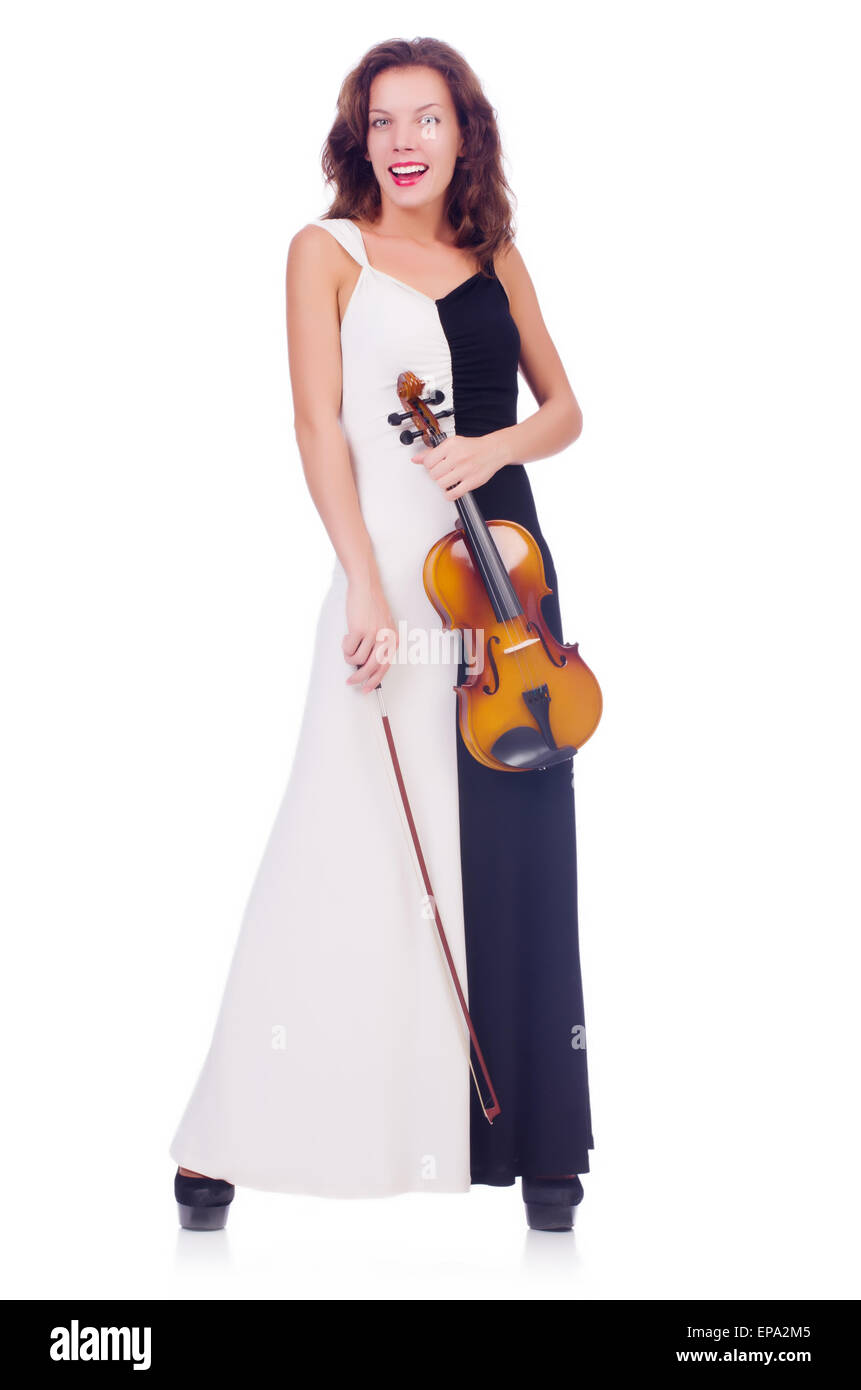 Young girl with violin on white Stock Photo - Alamy