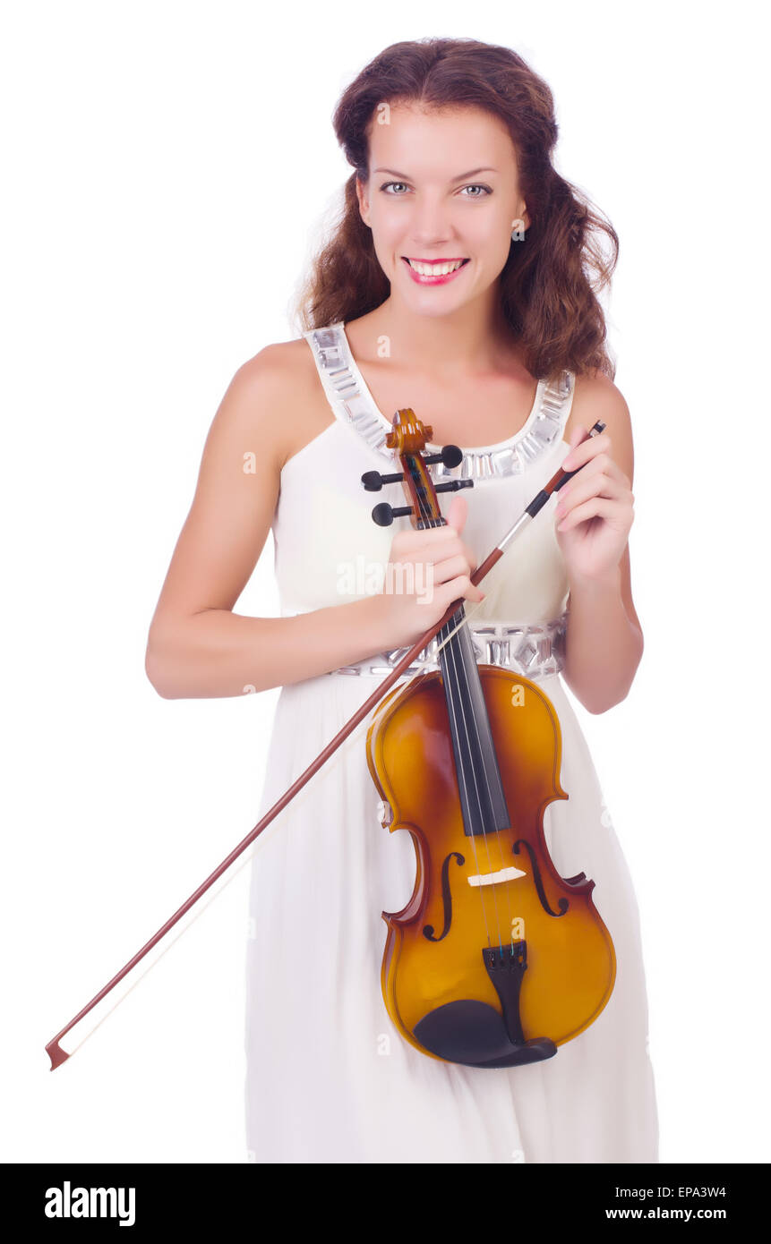 Young girl with violin on white Stock Photo - Alamy