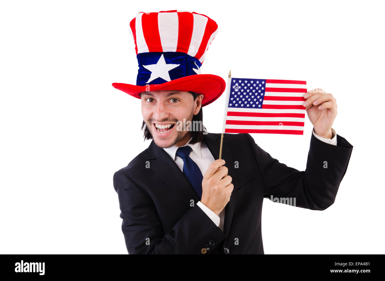 Man with american flag isolated on white Stock Photo - Alamy