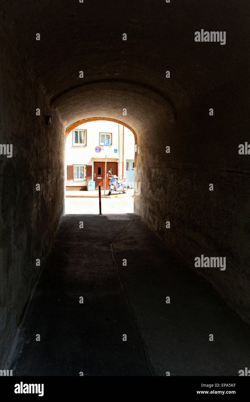 Passage way to a street, Haidhausen, Munich, Upper Bavaria, Germany. Stock Photo