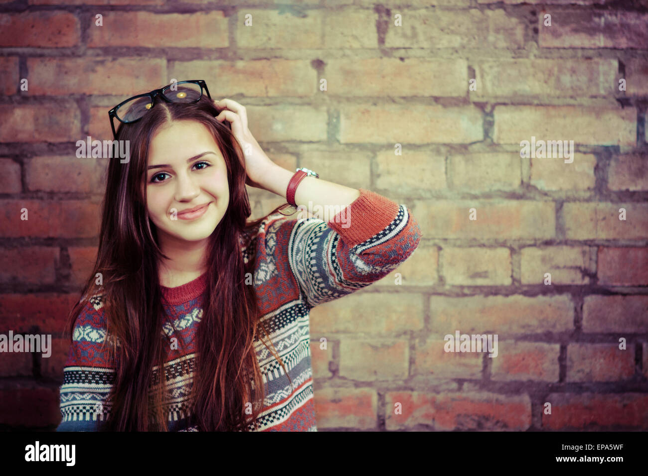 Close up portrait of a beautiful cute teen girl smilling Stock Photo ...