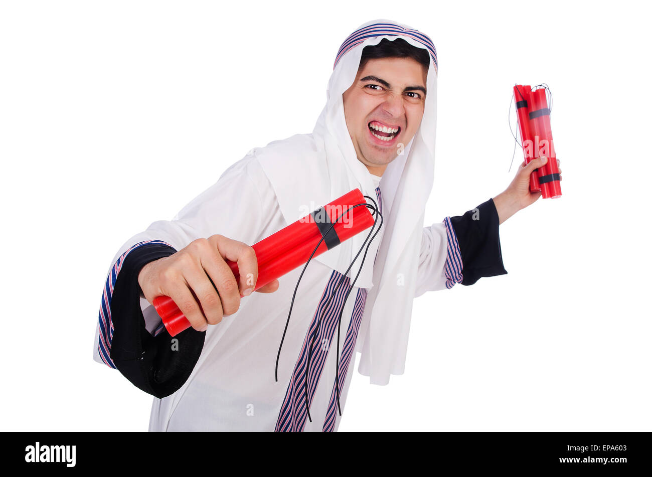 Arab man with red sticks of dynamite Stock Photo Alamy