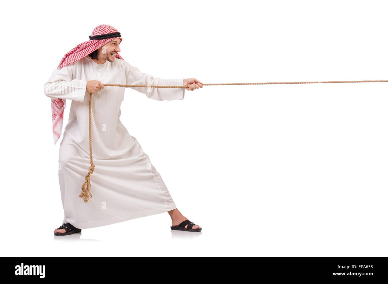 Arab in tug of war concept on white Stock Photo