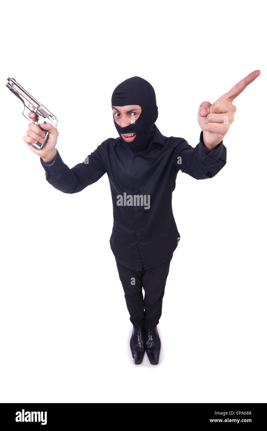 Funny gangster isolated on the white Stock Photo
