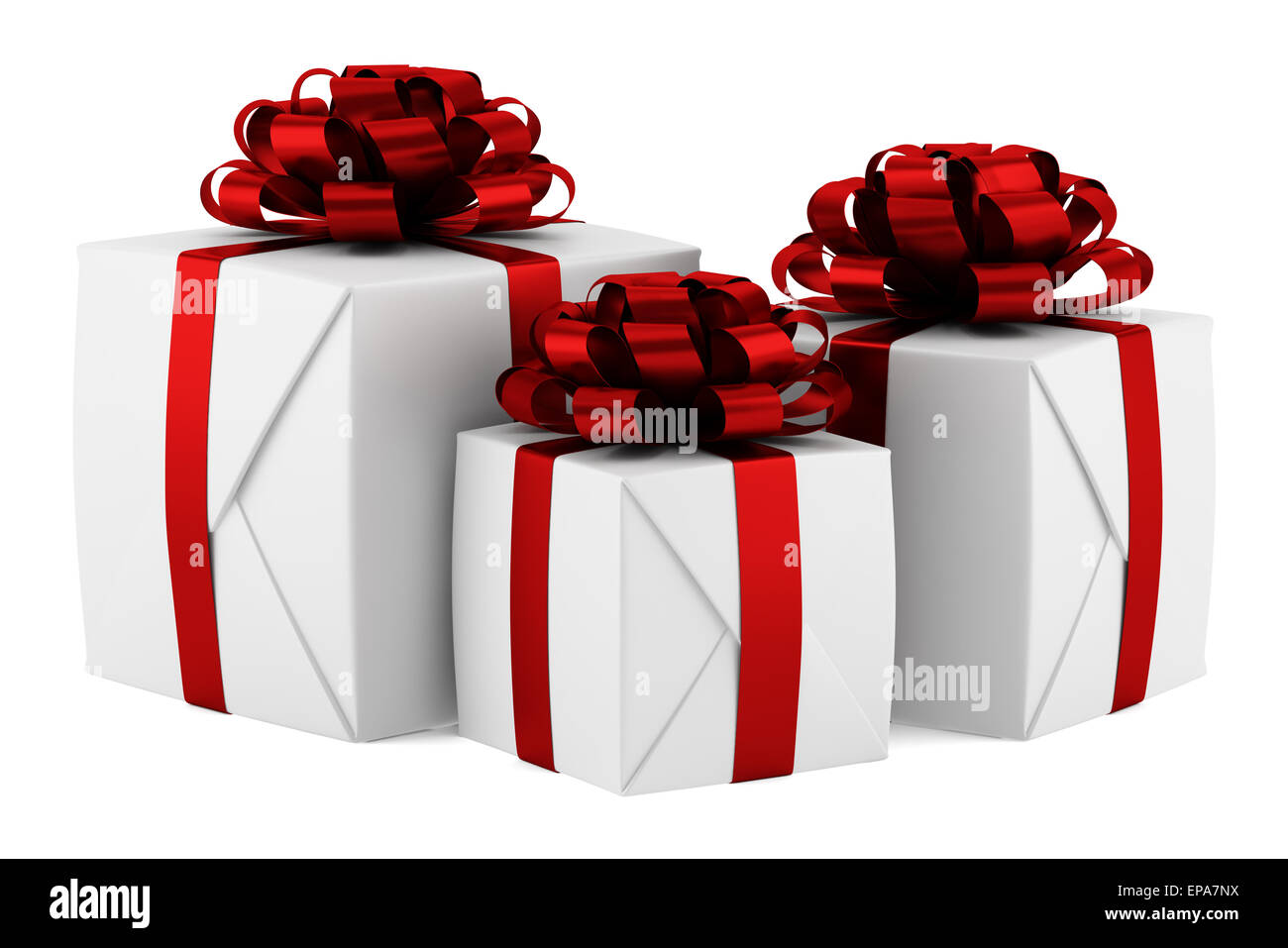 gift boxes with red ribbons isolated on white Stock Photo Alamy