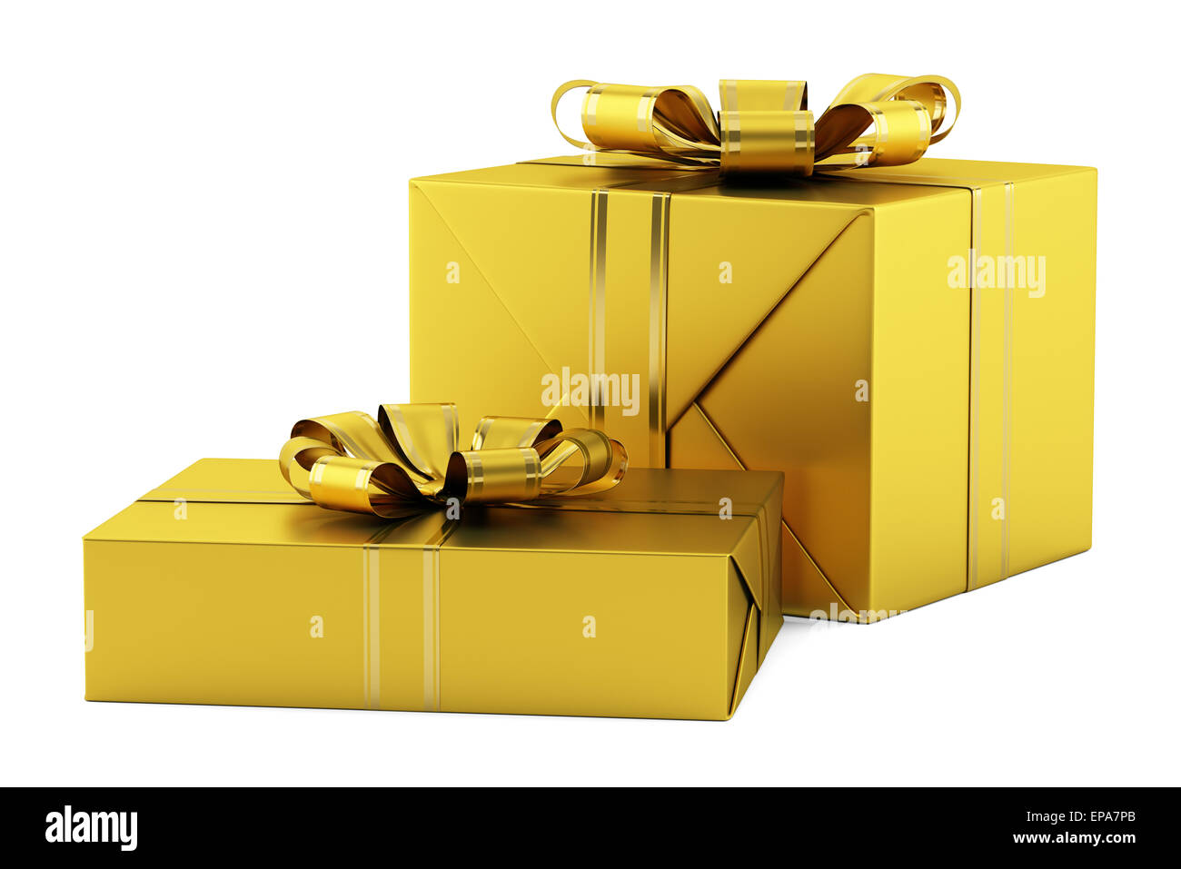 yellow gift boxes with golden ribbons isolated Stock Photo Alamy