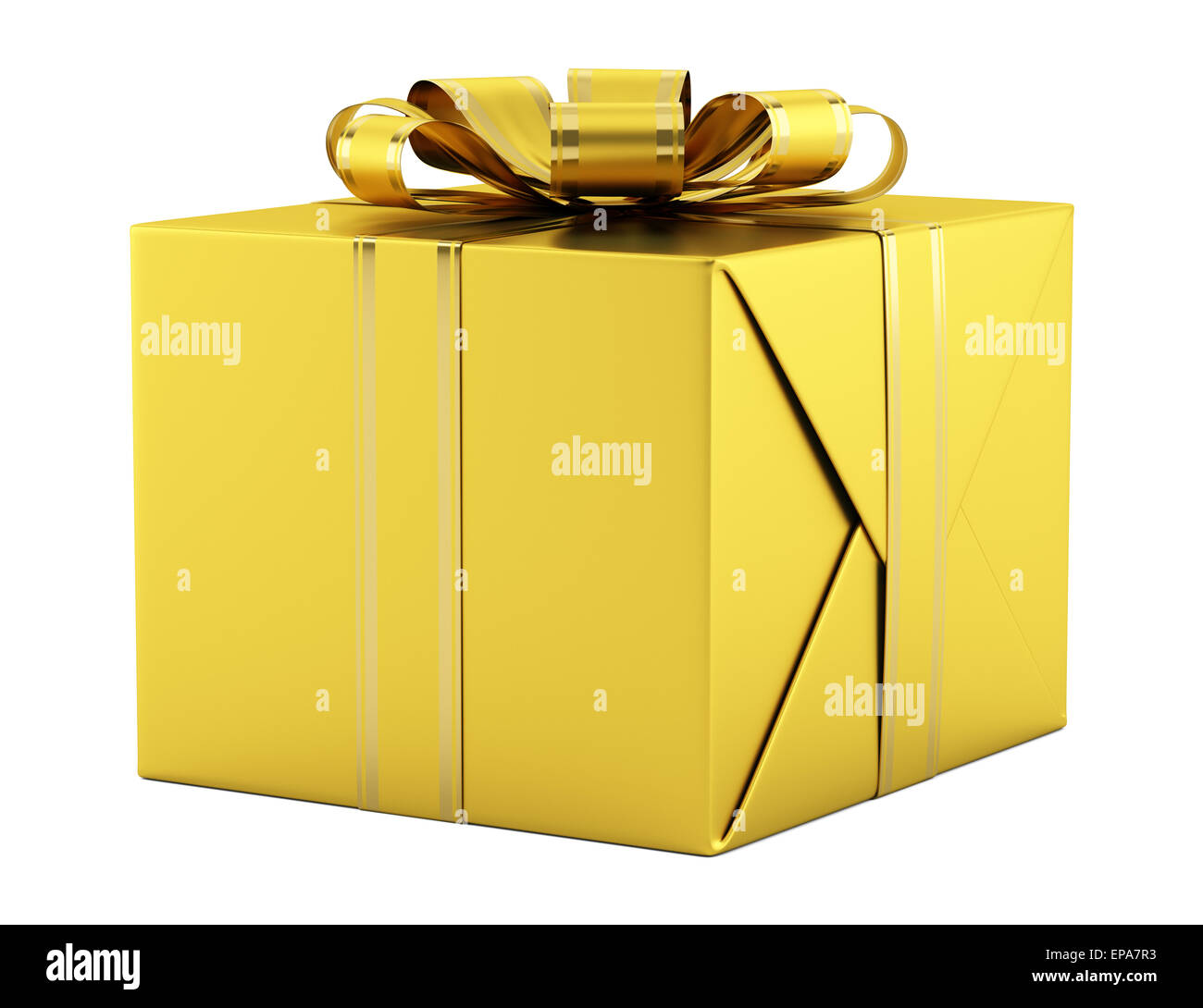yellow gift box with golden ribbon isolated Stock Photo Alamy