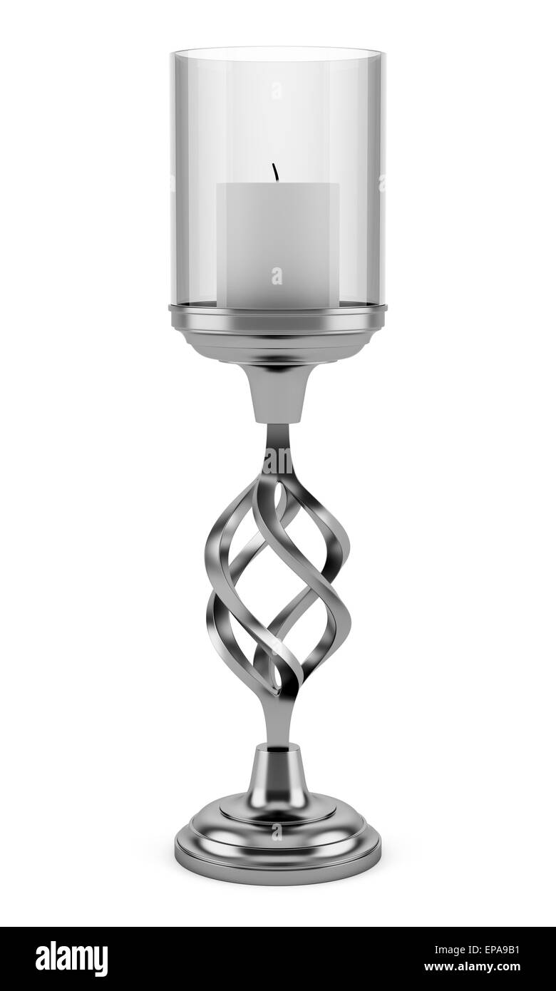 metal candlestick with candle isolated on white Stock Photo Alamy