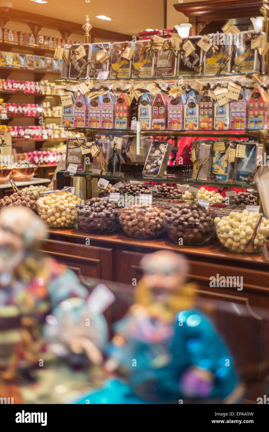 Belgium brussels chocolate shop interior hires stock photography and