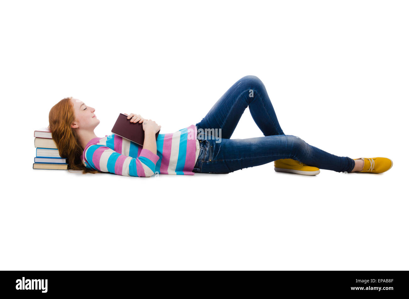 Young student with books isolated on white Stock Photo - Alamy