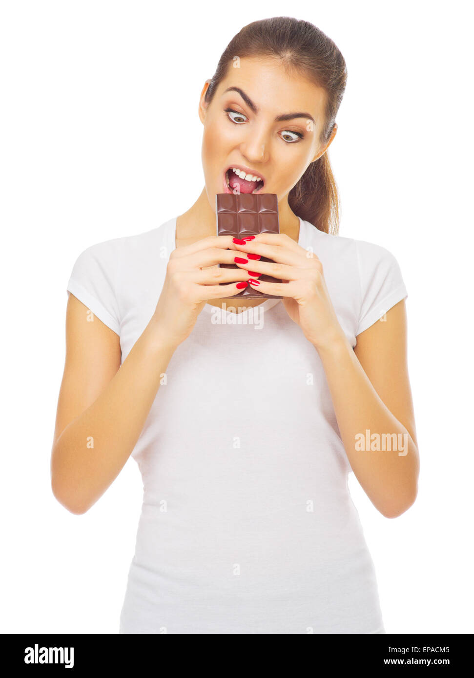 Young girl with chocolate isolated Stock Photo