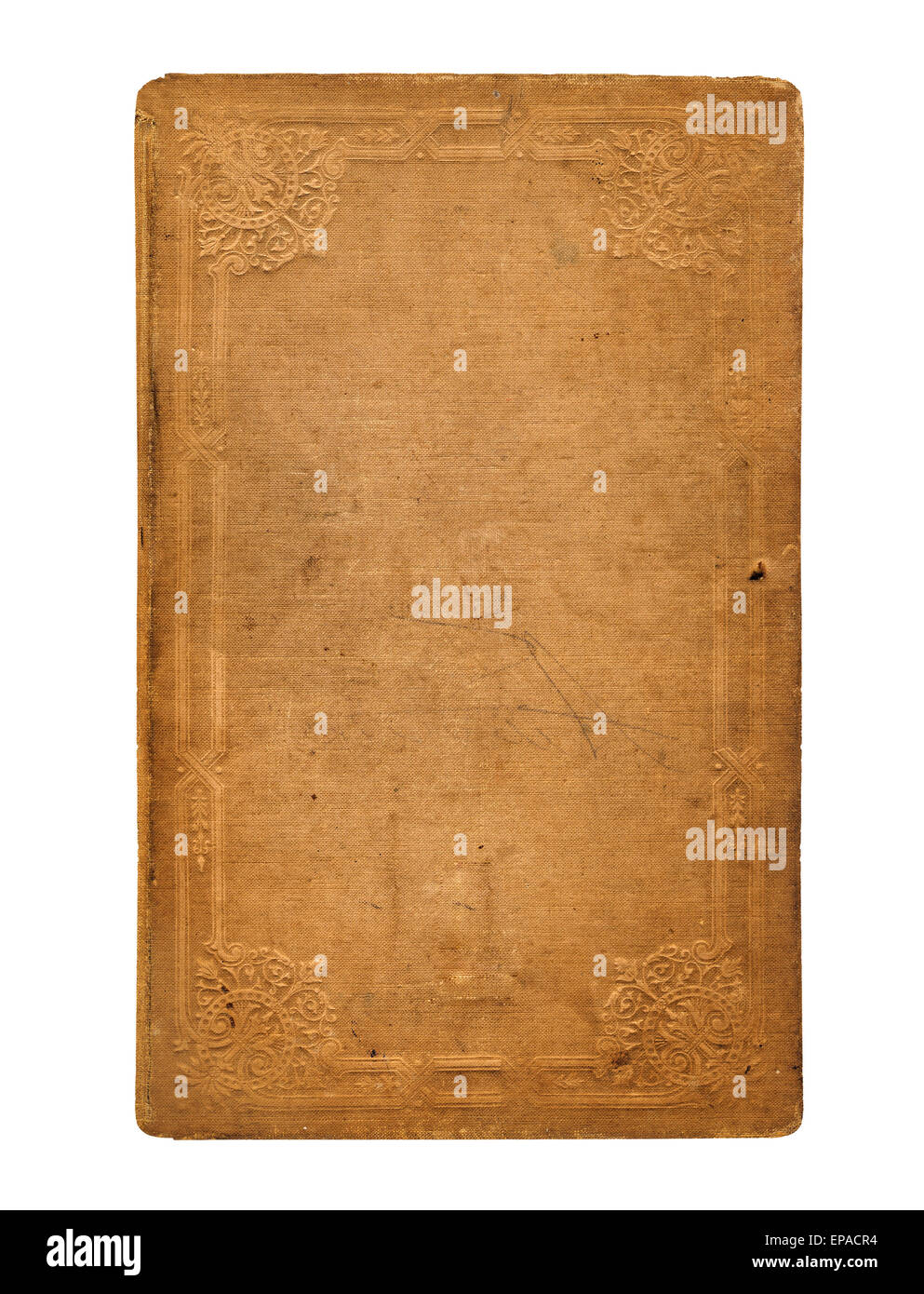 Old worn book cover with ornamental pattern isolated on white