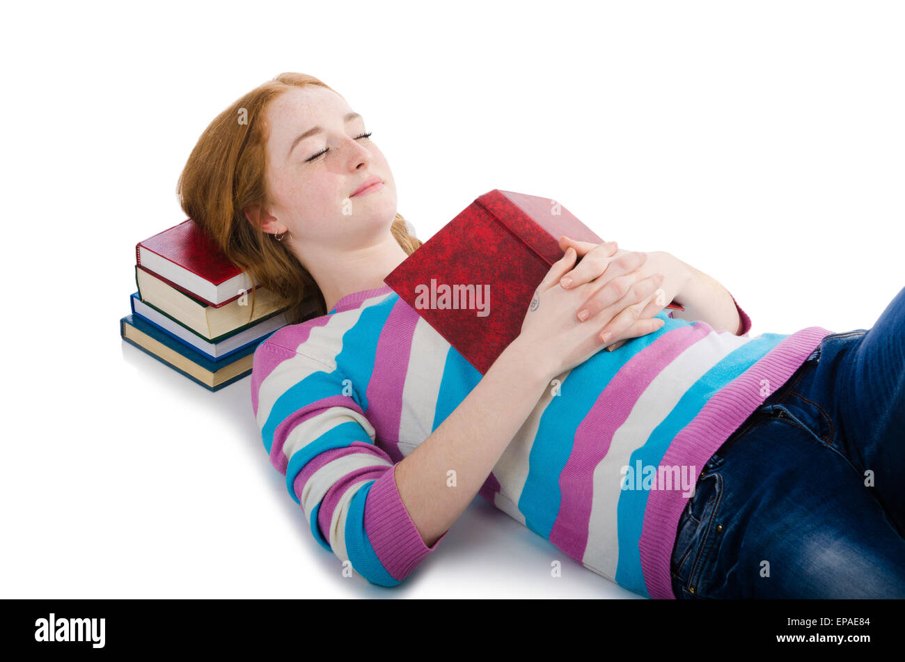 Young student with books isolated on white Stock Photo - Alamy