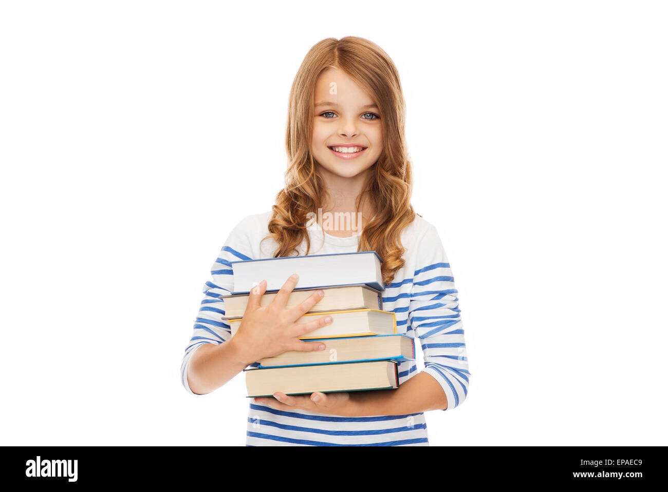 little student girl with many books Stock Photo - Alamy