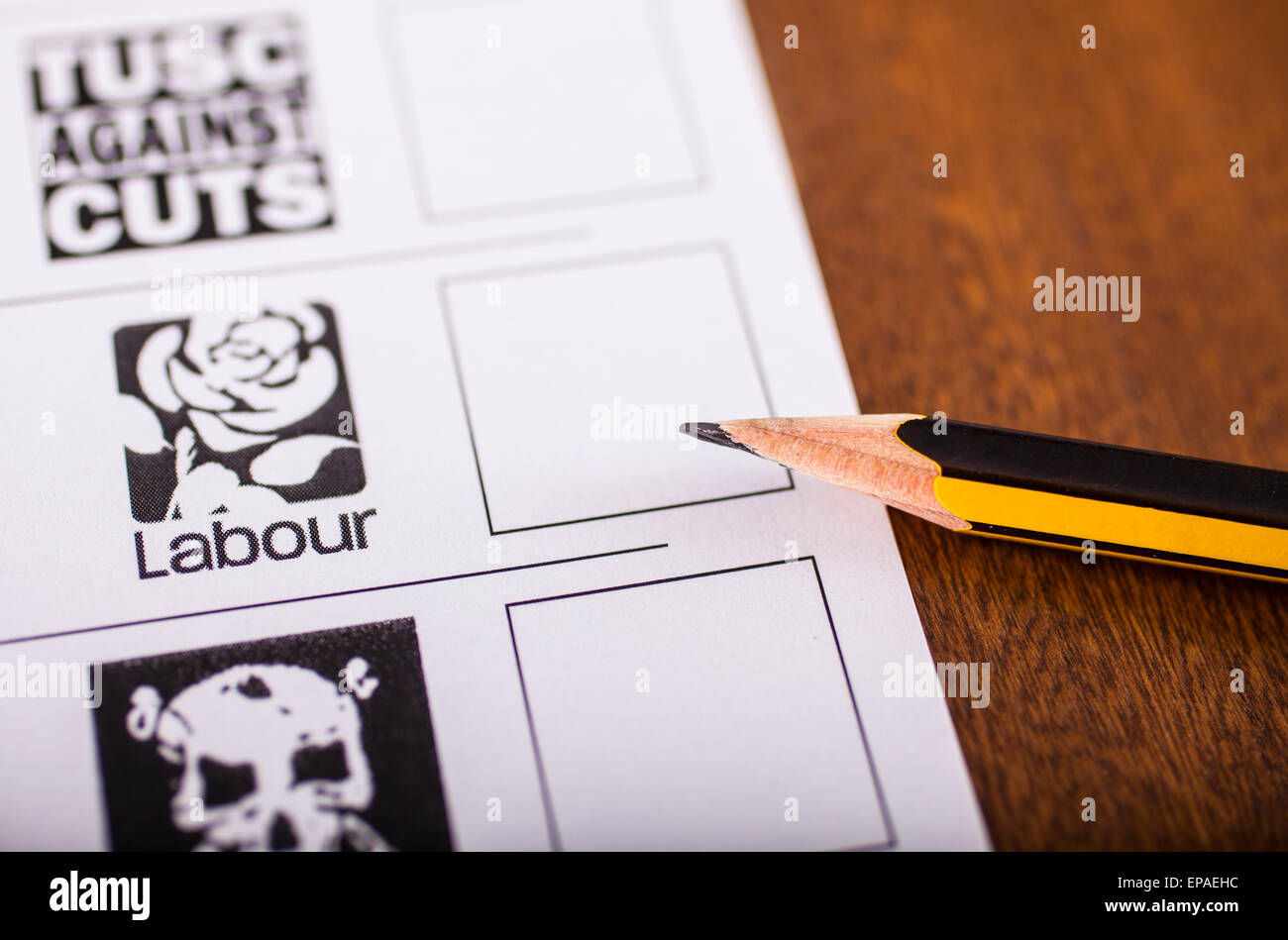 LONDON, UK - MAY 7TH 2015: The Labour Party on a UK Ballot Paper for a General Election, on 7th May 2015. Stock Photo