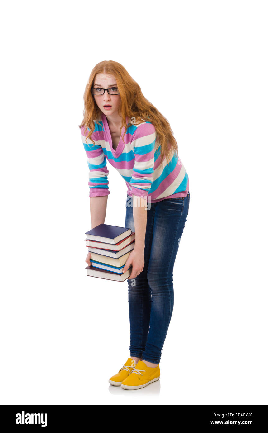 Young student with books isolated on white Stock Photo - Alamy