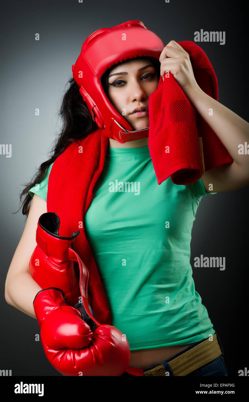 Woman boxer on white background Stock Photo Alamy