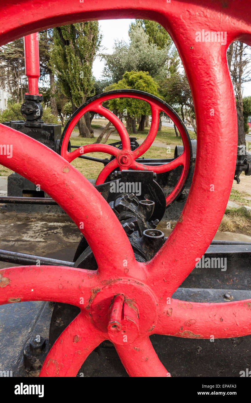 detail of obsolete steam powered pumping machine, Punta Arenas, Chile Stock Photo