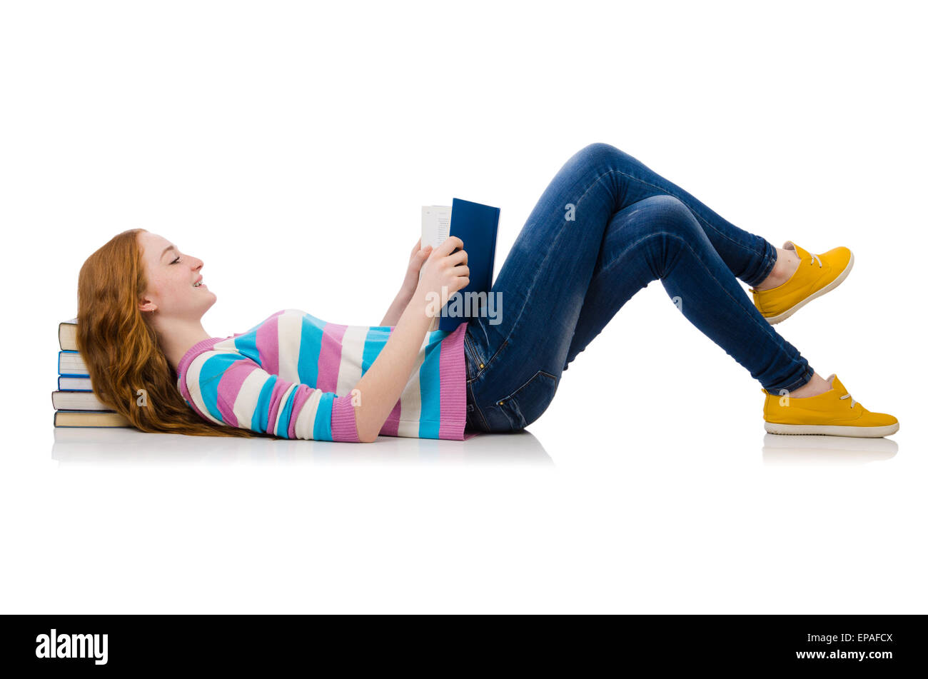 Young student with books isolated on white Stock Photo - Alamy