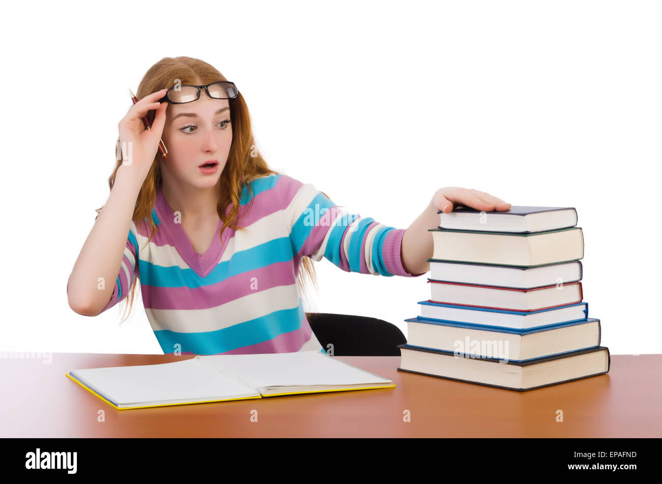 Young student with books isolated on white Stock Photo - Alamy