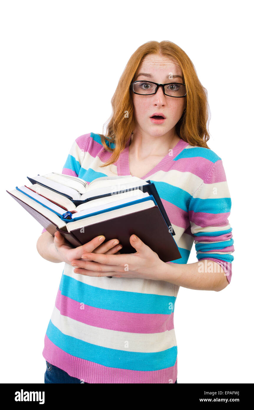 Young student with books isolated on white Stock Photo - Alamy