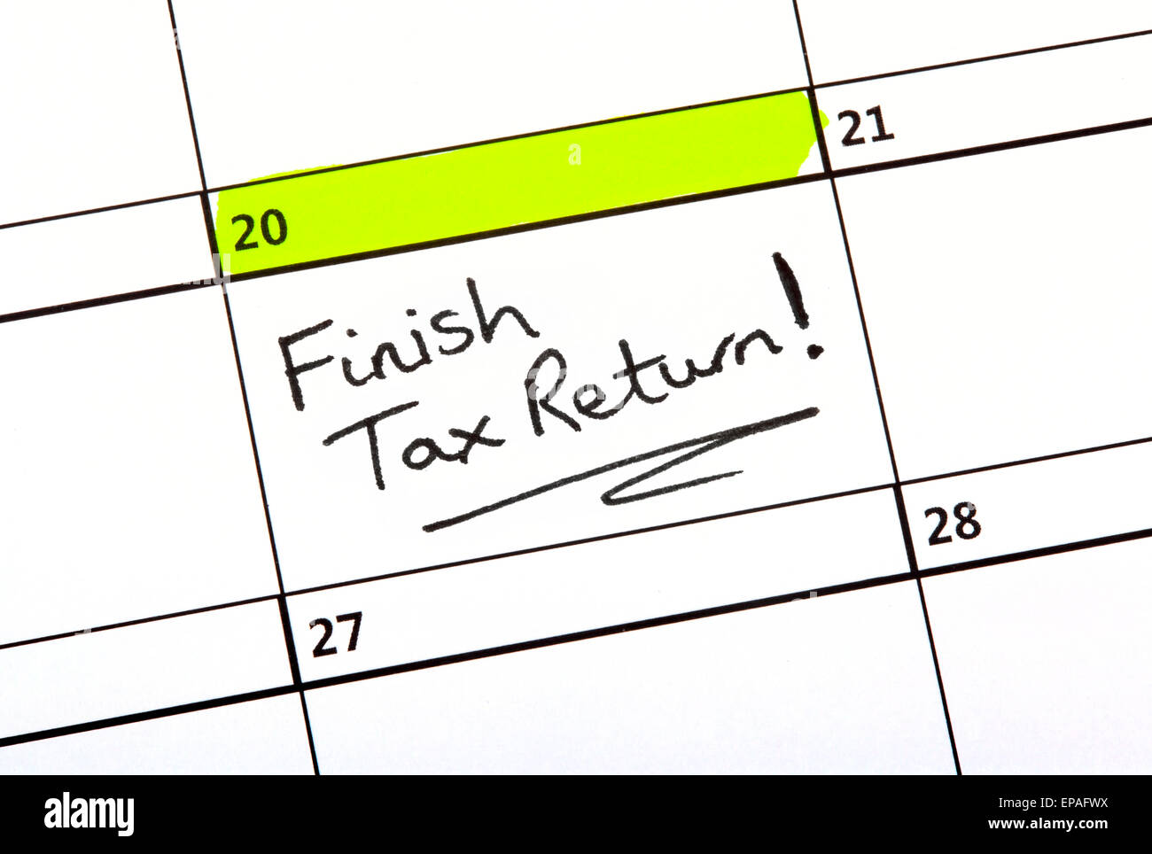 Tax Return date highlighted on a Calendar Stock Photo Alamy