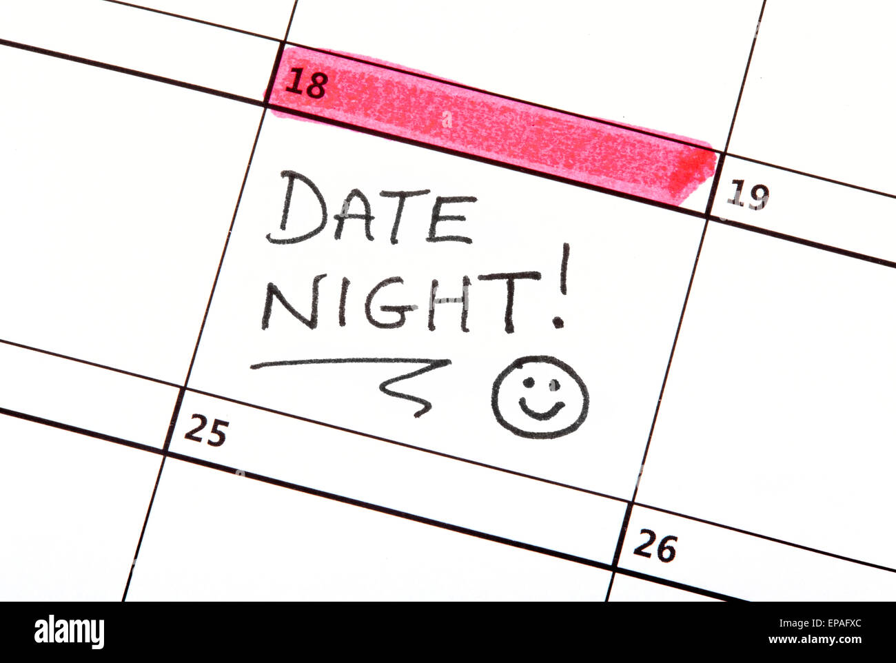 A date night highlighted on a Calendar Stock Photo Alamy