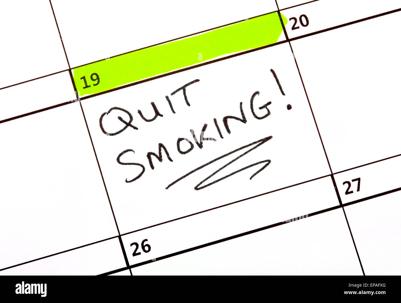 A date highlighted on a Calendar to quit smoking Stock Photo - Alamy