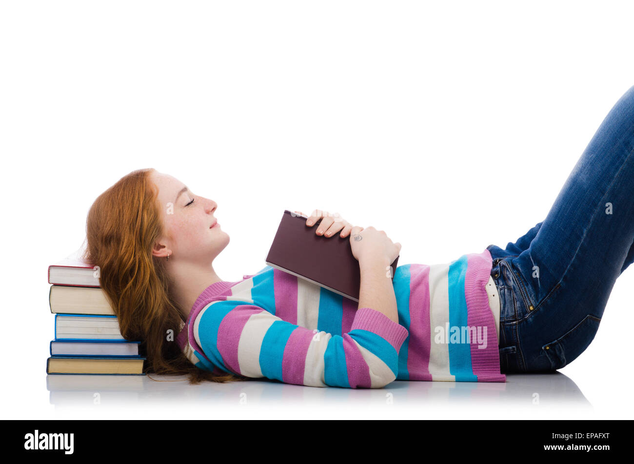 Young student with books isolated on white Stock Photo - Alamy