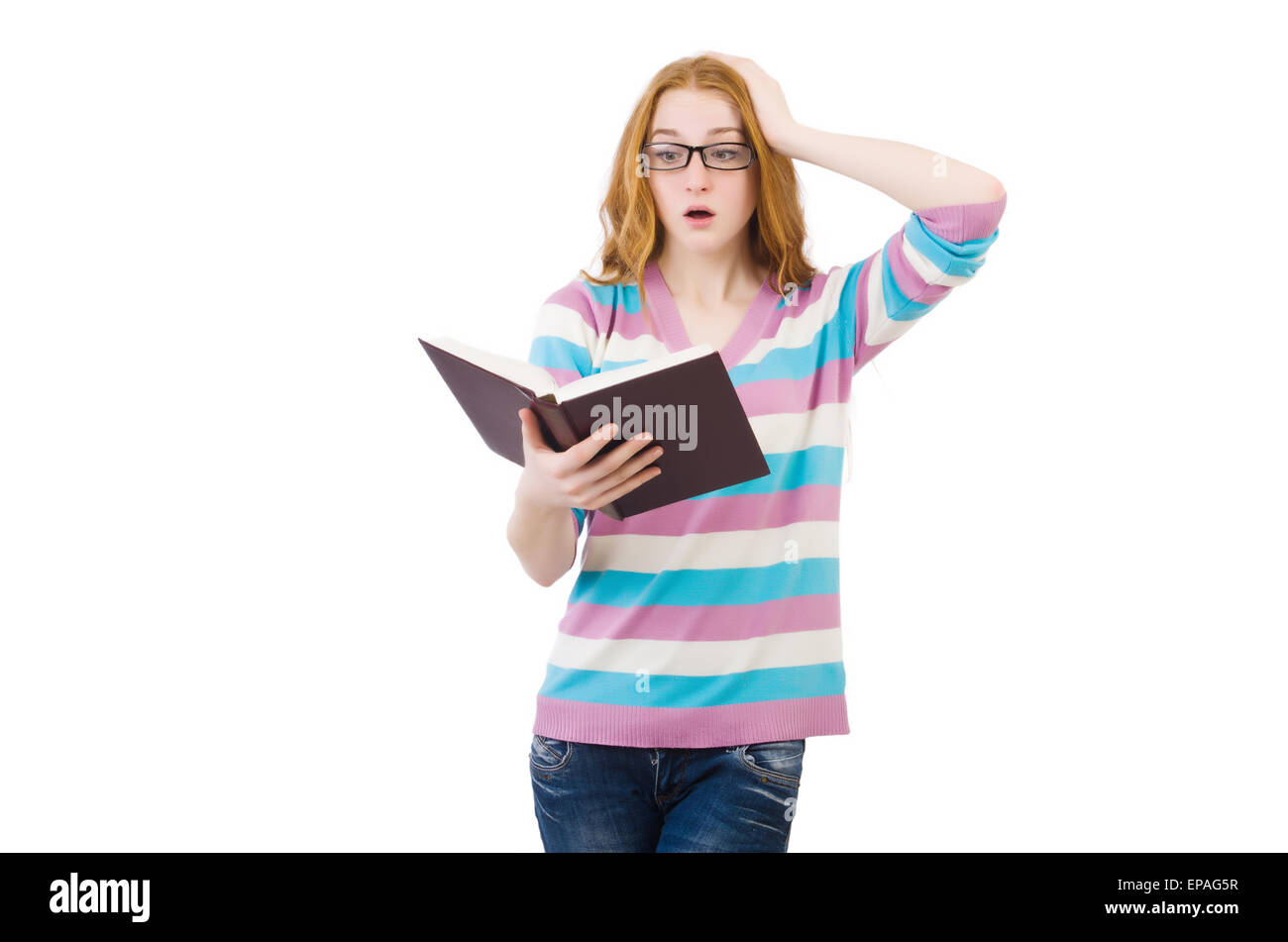 Young student with books isolated on white Stock Photo - Alamy