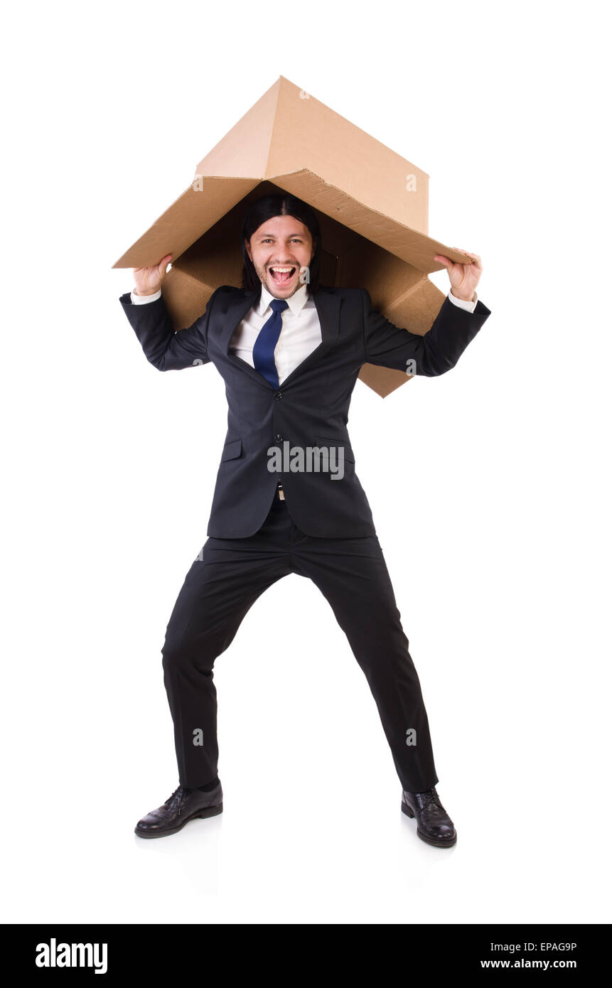 Man in thinking outside of the box concept Stock Photo - Alamy