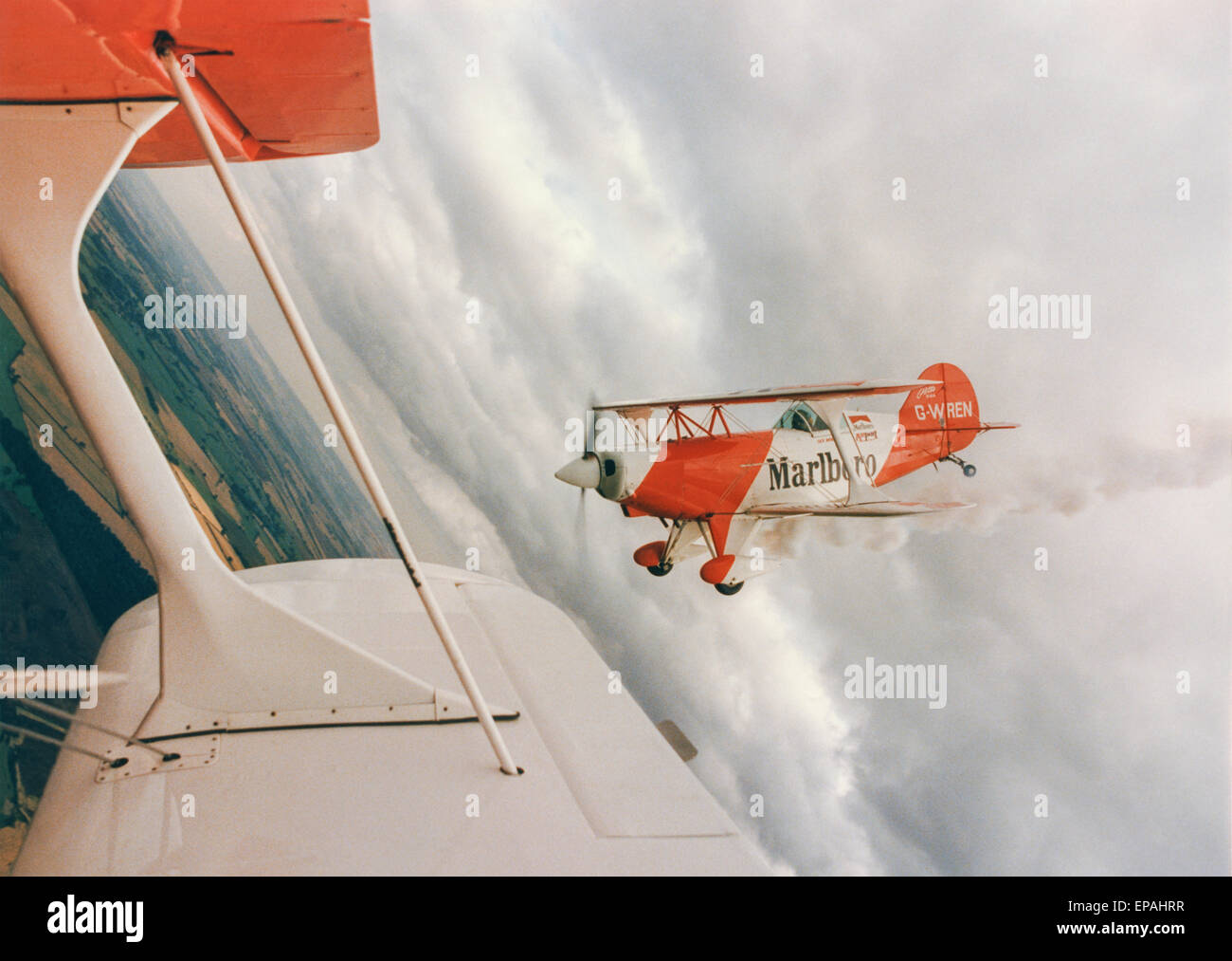 Marlboro Aerobatic Display team perform a loop the loop in the skies over Oxfordshire in 1986. Stock Photo