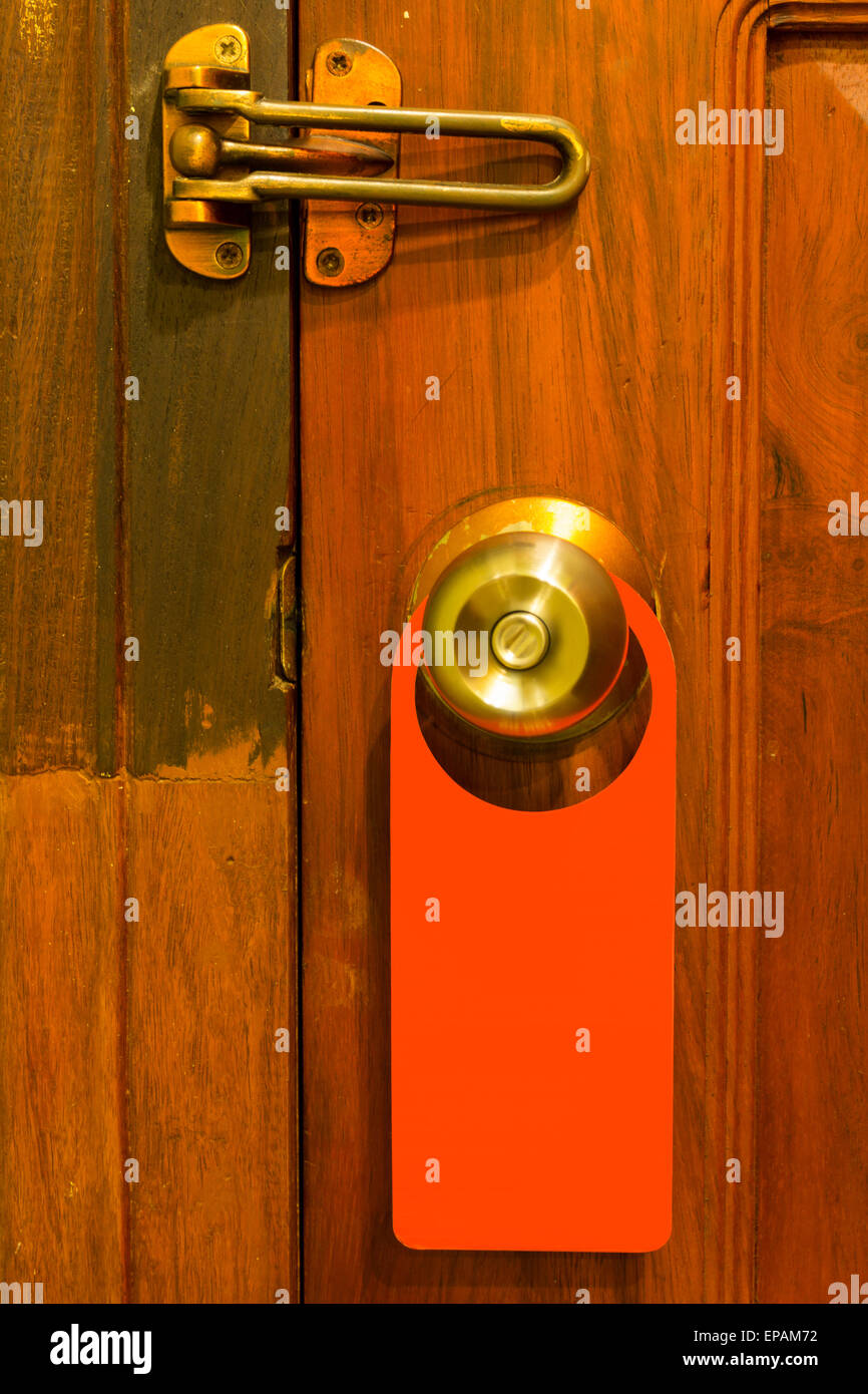 sign on the wood door handle Stock Photo