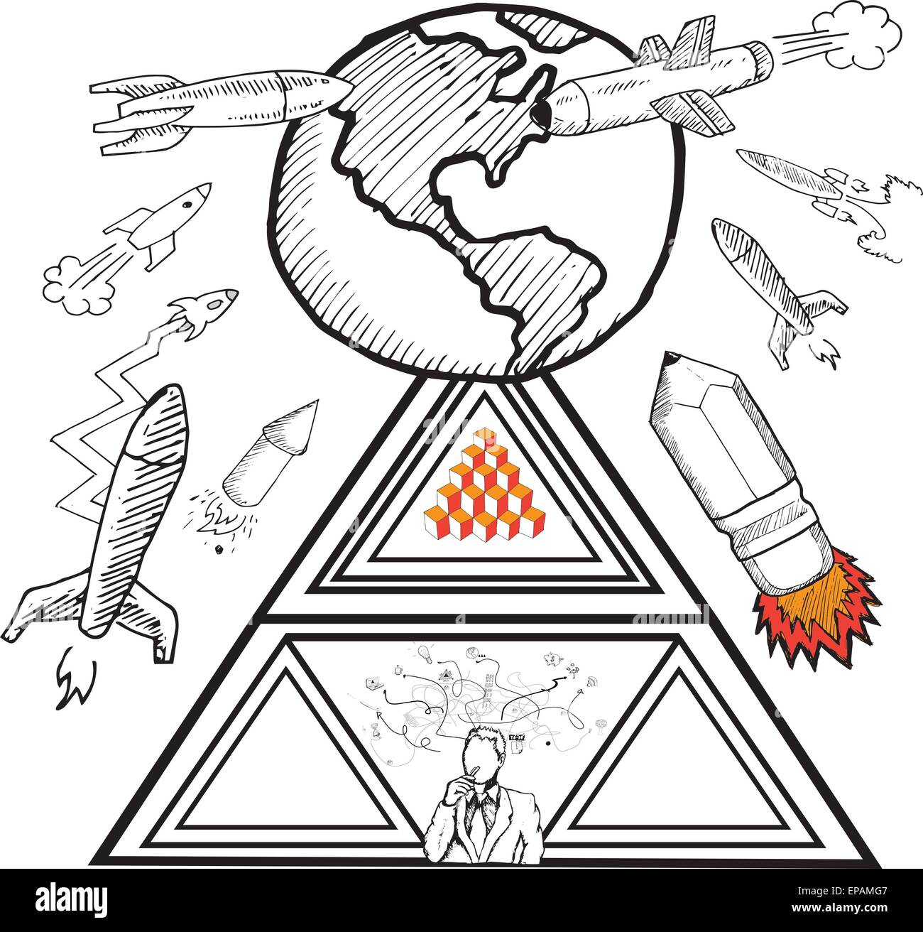 Earth and rockets doodles Stock Photo - Alamy