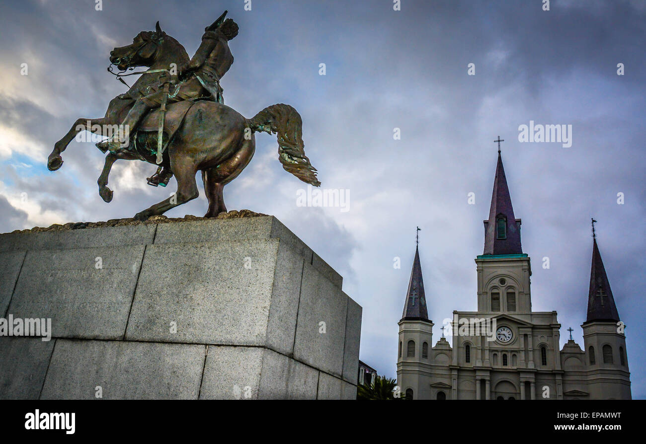 Statue of Andrew Jackson on horse in Jackson Square, French Quarter