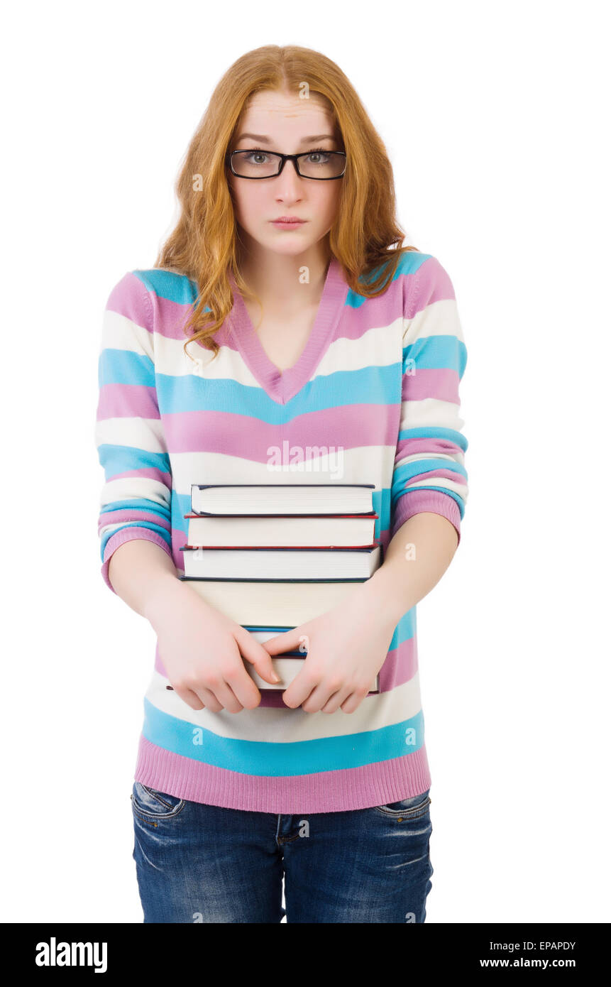 Young student with books isolated on white Stock Photo - Alamy