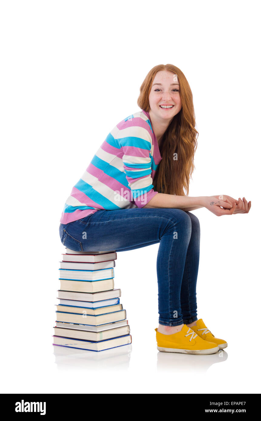 Young student with books isolated on white Stock Photo - Alamy