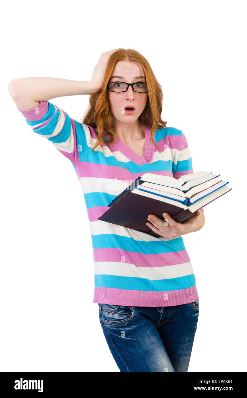 Young student with books isolated on white Stock Photo - Alamy