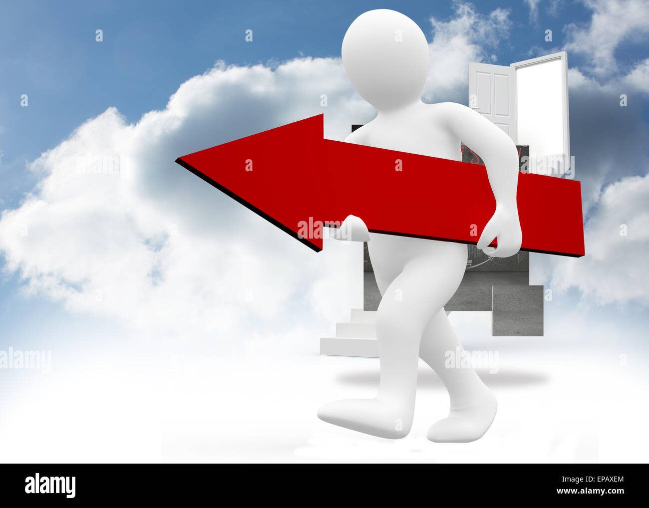 Composite image of white character holding red arrow Stock Photo - Alamy