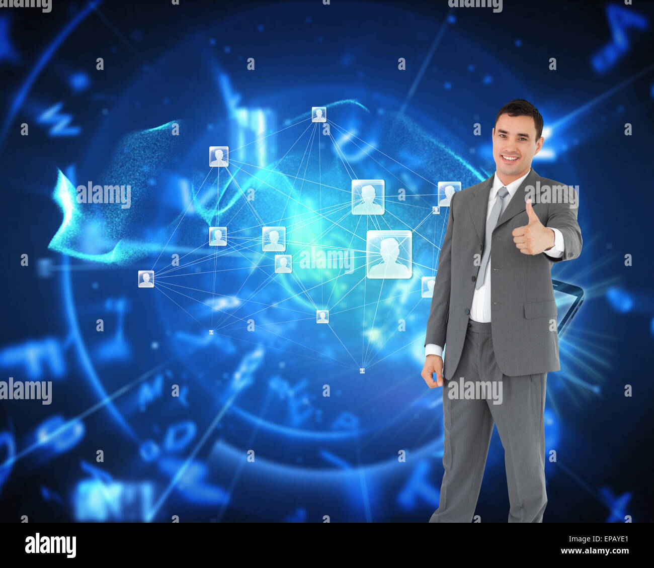Composite image of businessman thumb up Stock Photo - Alamy