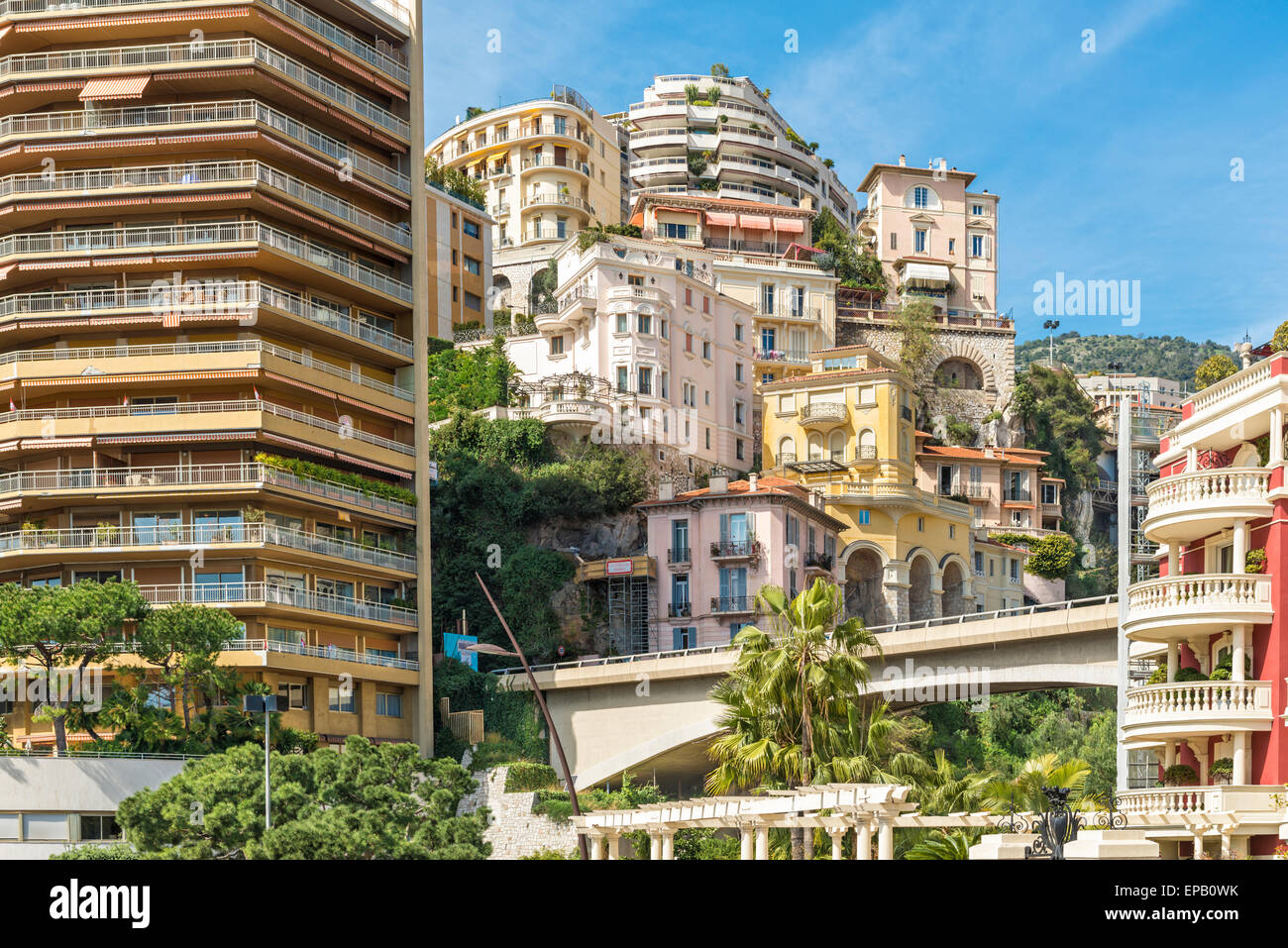 Luxury apartments built up the side of the cliff in the tax haven of Monaco Stock Photo